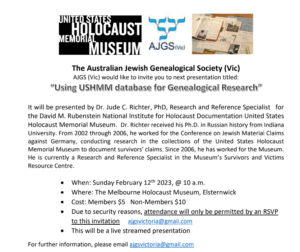 , “Using USHMM database for Genealogical Research”